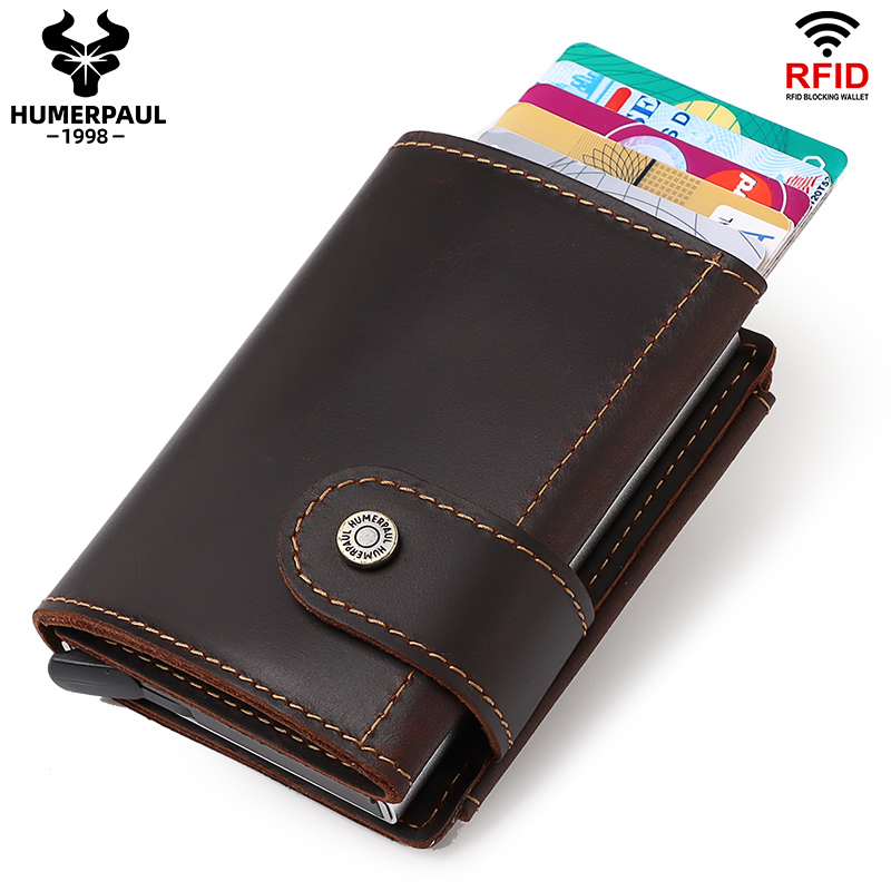 Card Case Minimalist - Minimalist อลูมิเนียมกระเป๋าใส่บัตรเครดิตกระเป๋าสตางค์ RFID Vintage หนังเครซีฮอร์ส Bank