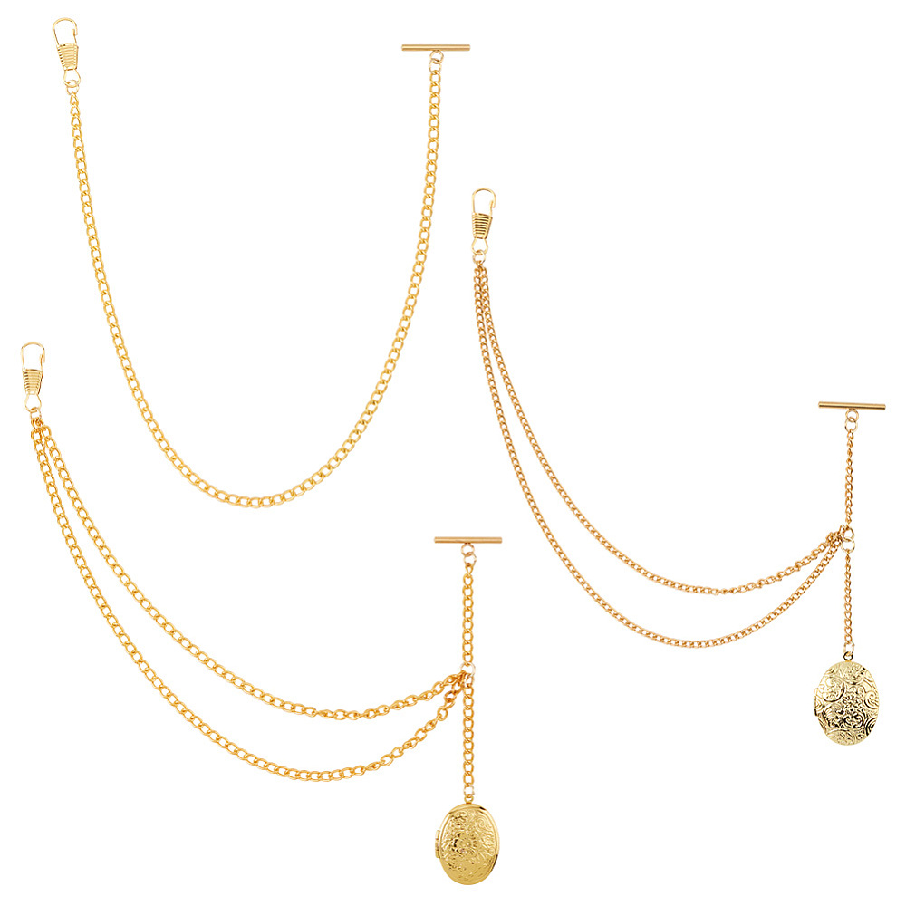 Men Accessories Locket - นาฬิกาพกสไตล์วินเทจพร้อมสายโซ่ทองเหลือง 3 แบบ จี้รูปวงรีสีทองสำหรับผู้ชาย เครื่องประดับนาฬิกาพกพร้อมสายโซ่สำหรับงานแต่งงาน