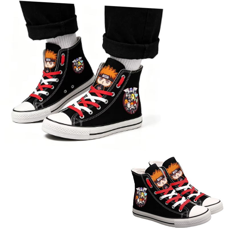 Men Accessories Ideas - รองเท้าผ้าใบหุ้มข้อ Naruto Uzumaki สำหรับผู้ชายและผู้หญิง รองเท้าลำลองแบบแบน รองเท้าคู่รัก