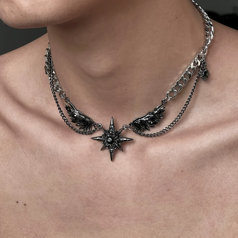 Men Accessories Singapore - สร้อยคอปีกดาวสไตล์โกธิคดาร์กแบบใหม่ เครื่องประดับฮิปฮอปแนววินเทจสุดเทรนดี้ เหมาะสำหรับทั้งชายและหญิง