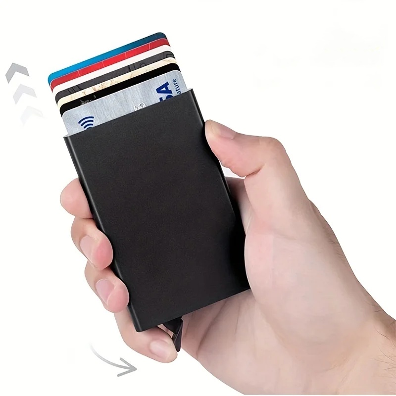 Card Case Minimalist - สมาร์ทกระเป๋าสตางค์ผู้ถือบัตรโลหะบางผู้ชายผู้หญิงกระเป๋าสตางค์ Pop Up Minimalist กระเป๋าสตางค์สีดําขนาดเล็กกระเป๋าสตางค์ Vallet