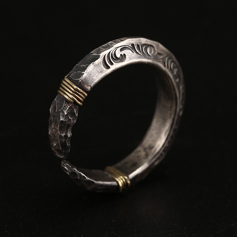 Men Accessories Ideas - แหวนเงินแท้ 925 ดีไซน์ดั้งเดิมสำหรับผู้ชาย ทำมือ สไตล์เปิด แฟชั่นเก๋ไก๋