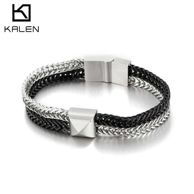 Men Accessories Singapore - กำไลข้อมือ Kalen 6 มม. แบบตาข่ายสองชั้นสำหรับผู้ชาย ทำจากสแตนเลส