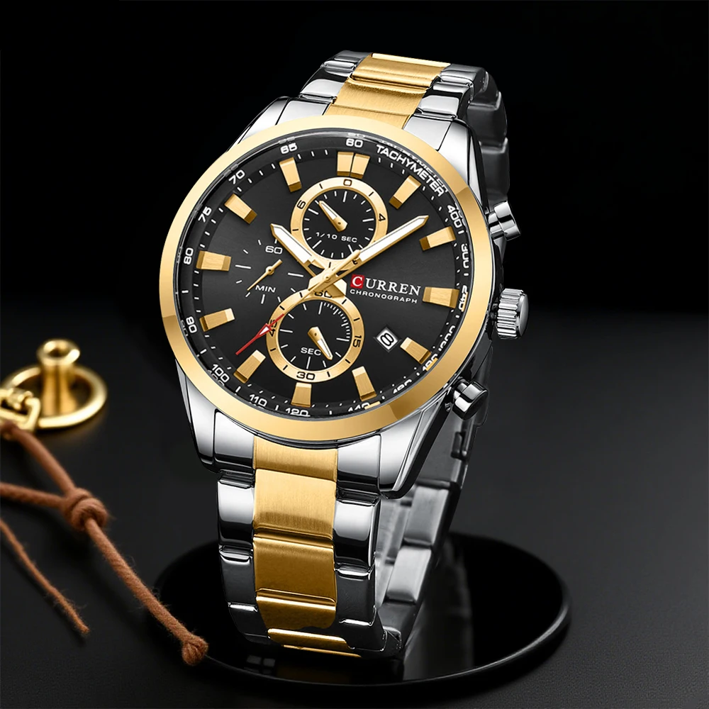 Men'S Accessories Jewelry Bracelet - CURREN ลำลองควอตซ์โครโนสปอร์ตนาฬิกาแบรนด์สำหรับผู้ชายสร้อยข้อมือสแตนเลสมัลติฟังก์ชั่นหน้าปัด 2023 นาฬิกาข้อมือวันที่