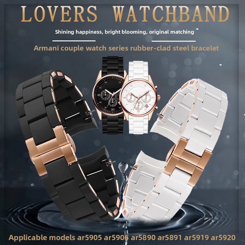 Men'S Accessories Armani - สายนาฬิกาเหล็กหุ้มยาง สำหรับ Armani AR5905 AR5906 AR5919