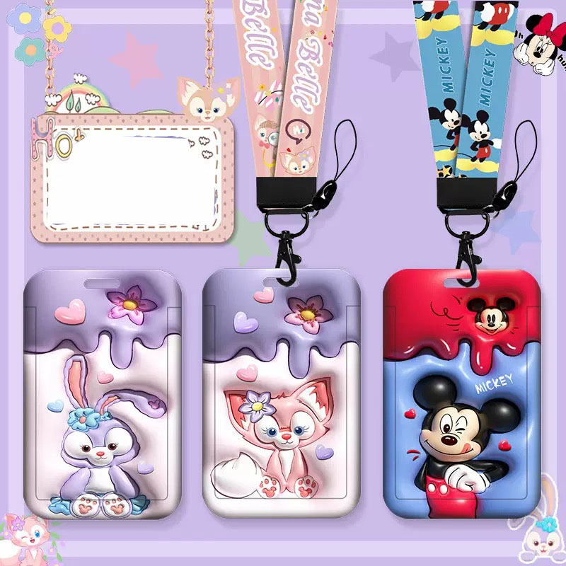 Card Case Minimalist - ที่ใส่บัตรแบบสายคล้องคอสำหรับผู้หญิงลายการ์ตูนดิสนีย์ 3 มิติ กระเป๋าใส่บัตรแบบขยายได้ ลายมิกกี้ มินนี่