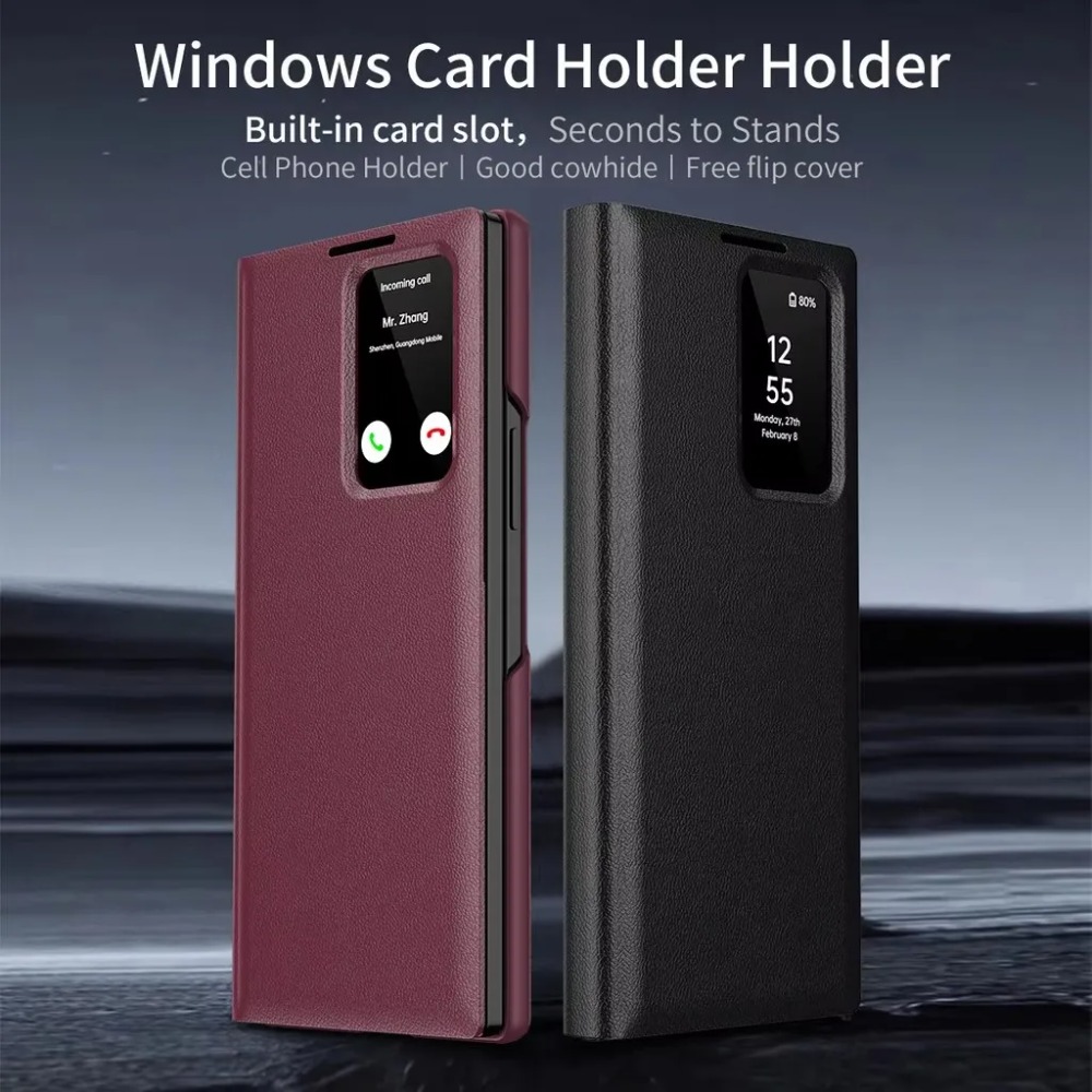 Card Case Minimalist - มินิมอลลิสต์กระเป๋าสตางค์หนังสำหรับซัมซุงกาแล็คซี่ S25 S24 S23 S22 อัลตร้าพลัสพลิกสมาร์ทจอแสดงผลฝาครอบหน้าต่างที่ชัดเจน