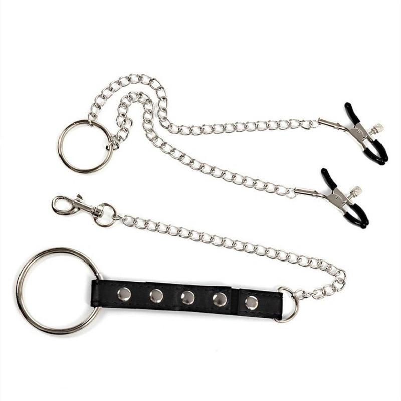Men'S Vegan Accessories - แหวนรัดอวัยวะเพศชายหนัง PU เซ็กซี่ พร้อมที่หนีบหัวนม โซ่คล้องหน้าอก สำหรับคู่รัก