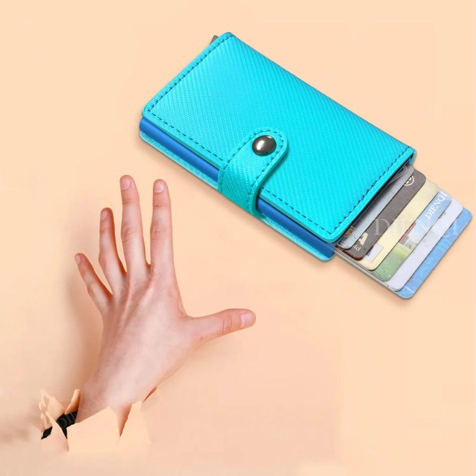 Card Case Minimalist - ที่ใส่บัตรหนัง PU ที่ใส่บัตรประจำตัว ซองใส่บัตรแบบอัตโนมัติพร้อมตัวล็อค กระเป๋าสตางค์แบบมินิมอล ที่หนีบบัตร