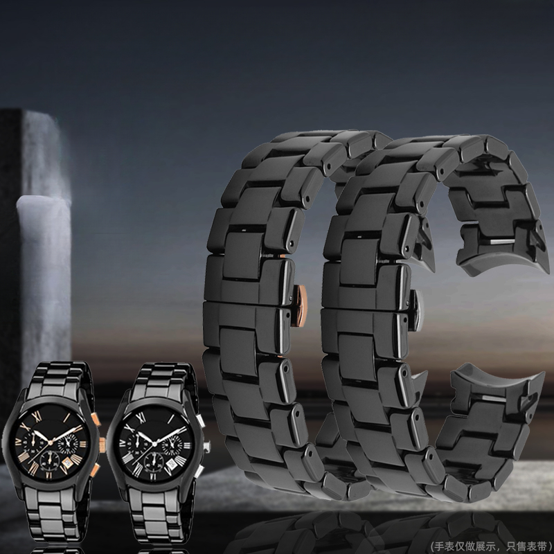 Men'S Accessories Armani - สําหรับ Armani Ar1410 Ar1400 นาฬิกาเปลี่ยนเดิมสีดําเซรามิคเคลือบเงา 22