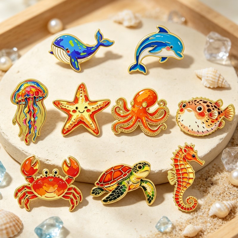 เข็มกลัดเคลือบลายสัตว์ทะเลสีสั - Lapel Pin Enamel บทวิจารณ์และราคา