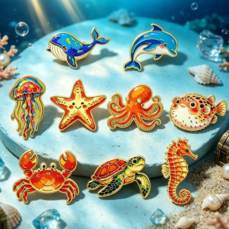 เข็มกลัดเคลือบลายสัตว์ทะเลสีสั - Lapel Pin Enamel บทวิจารณ์และราคา